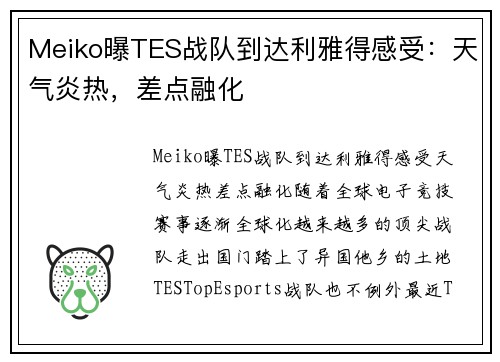 Meiko曝TES战队到达利雅得感受：天气炎热，差点融化